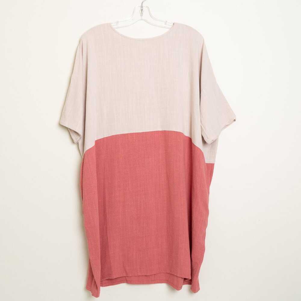 Jackson Rowe Rodina Oversized Color Block Linen Dress Sand / Hibiscus - Picture 2 of 12